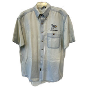 Vtg Work Horse Chassis Mens Shirt Button Up Cotton Blue Chambray LARGE As Is